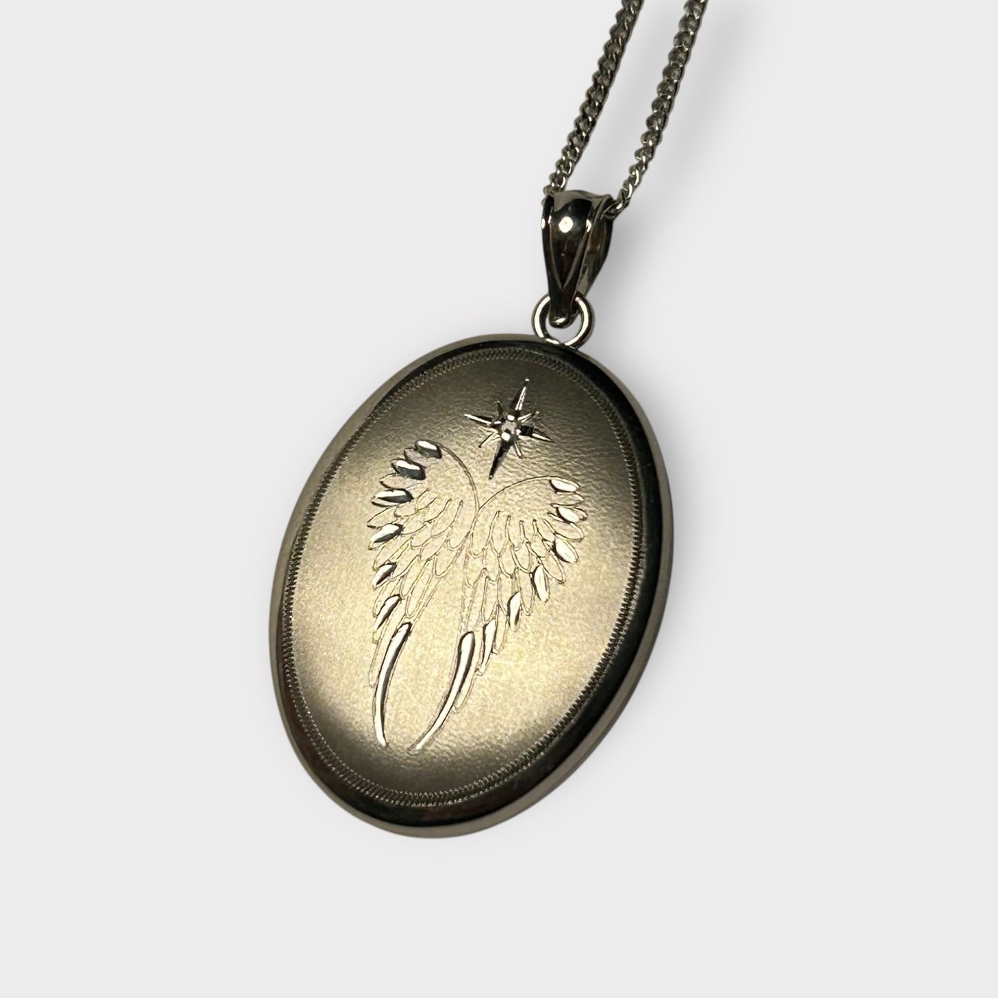 Anhänger / Foto-Medaillon / Engel / Flügel / 925er Sterlingsilber