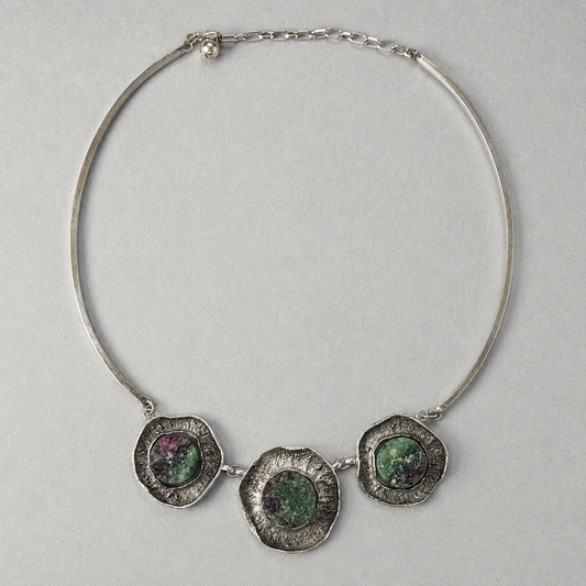 Kette Collier aus 925 Silber mit Rubin-Zoisit