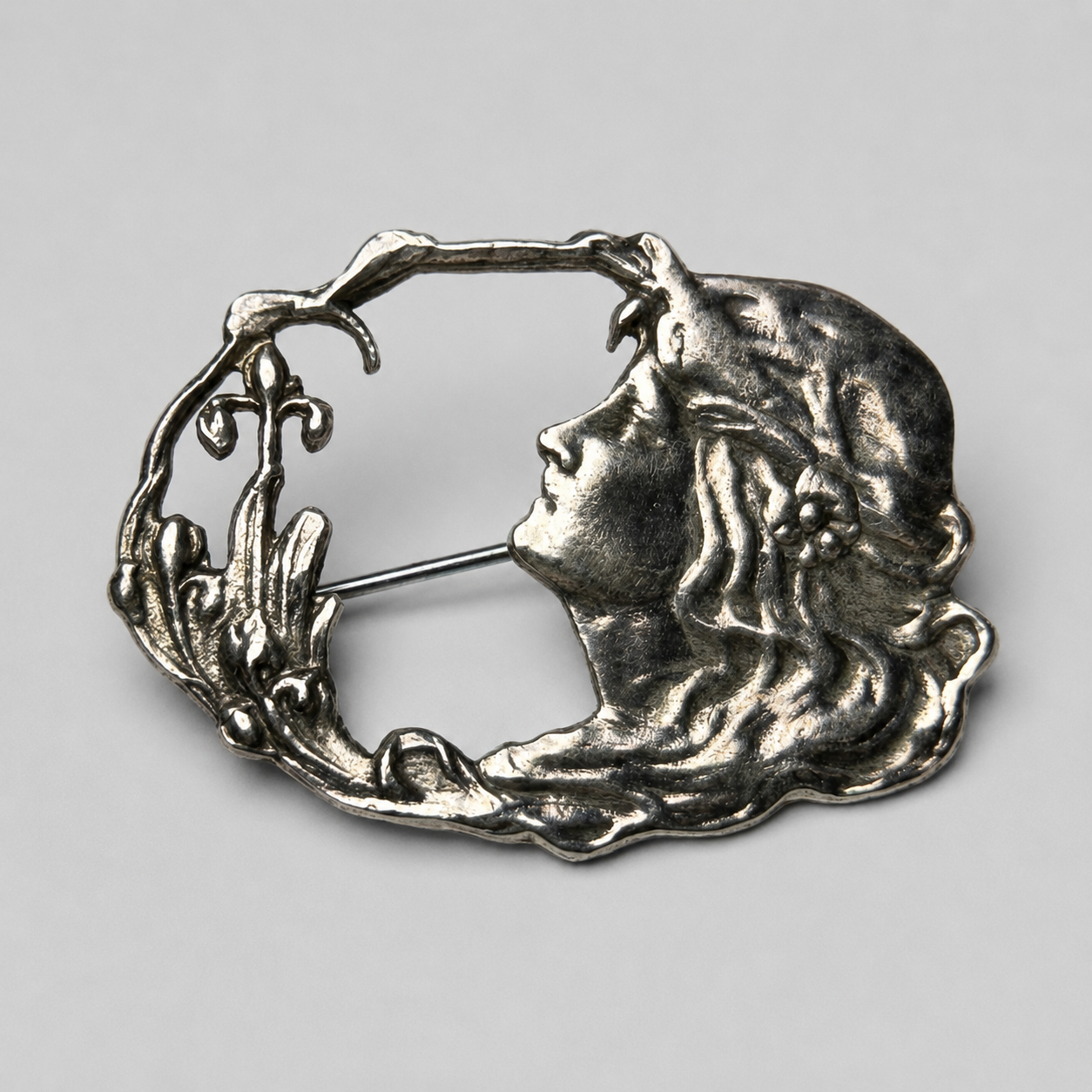 Jugendstil Brosche Damenprofil 925 Silber