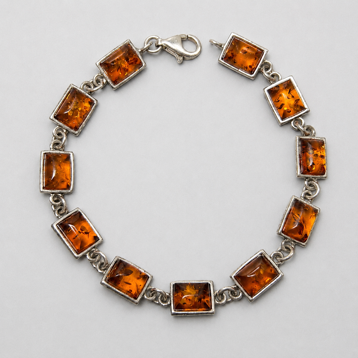 Bernstein Armband 925 Silber, 11 Cognac Bernstein Steine