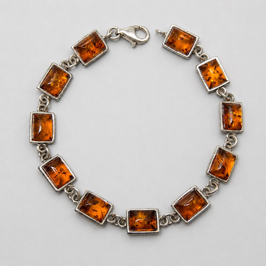Bernstein Armband 925 Silber, 11 Cognac Bernstein Steine