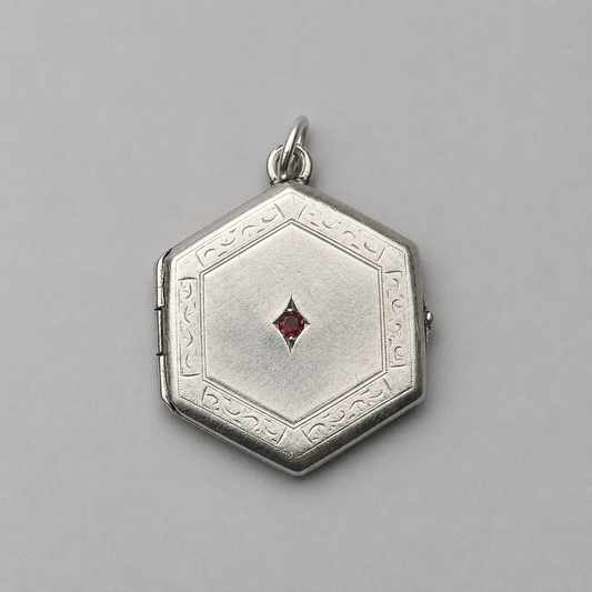 Antikes Foto-Medaillon aus 925 Silber mit natürlichem Rubin